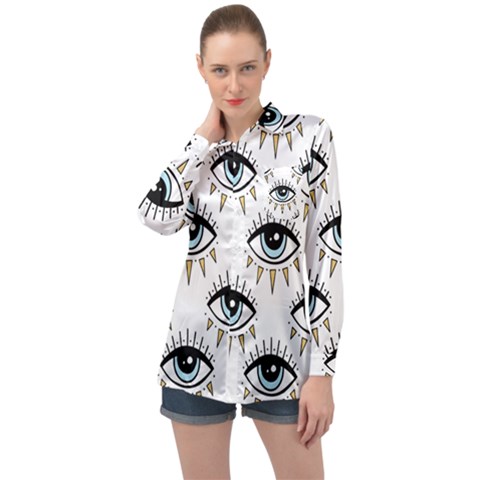 Eyes Pattern Long Sleeve Satin Shirt by Valentinaart