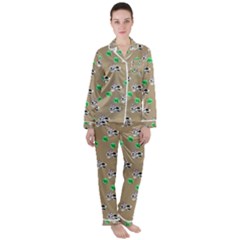 Bunnies Pattern Satin Long Sleeve Pyjamas Set by bloomingvinedesign