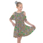 Bunnies pattern Kids  Shoulder Cutout Chiffon Dress