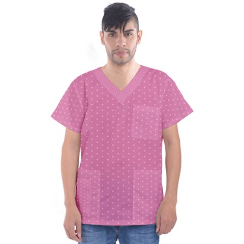 Polka Dotted Pinks Men s V-neck Scrub Top by retrotoomoderndesigns