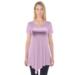 Pink Stripes Vertical Short Sleeve Tunic  by retrotoomoderndesigns