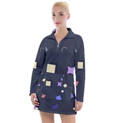 Memphis Pattern With Geometric Shapes Women s Long Sleeve Casual Dress by Vaneshart