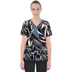 Summer Trend Seamless Background With Bright Tropical Leaves Plants Women s V-neck Scrub Top by Vaneshart