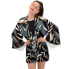 Summer Trend Seamless Background With Bright Tropical Leaves Plants Long Sleeve Kimono by Vaneshart