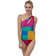 Rainbow Color Blocks To One Side Swimsuit by retrotoomoderndesigns