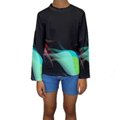 Flower 3d Colorm Design Background Kids  Long Sleeve Swimwear