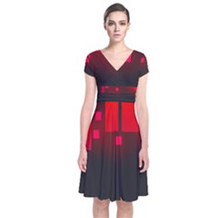 Light Neon City Buildings Sky Red Short Sleeve Front Wrap Dress by HermanTelo