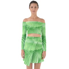 Wave Concentric Circle Green Off Shoulder Top With Skirt Set