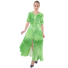 Wave Concentric Circle Green Waist Tie Boho Maxi Dress