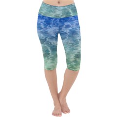 Water Blue Transparent Crystal Lightweight Velour Cropped Yoga Leggings