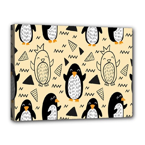 Hand Drawn Penguin Doodle Pattern Canvas 16  X 12  (stretched) by Vaneshart