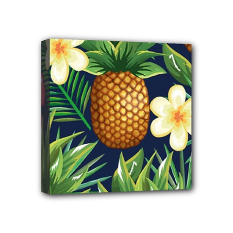 Tropical Pattern Pineapple Flowers Floral Fon Tropik Ananas Mini Canvas 4  X 4  (stretched) by Vaneshart
