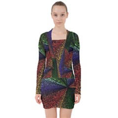 Abstract Colorful Pieces Mosaics V-neck Bodycon Long Sleeve Dress by Vaneshart