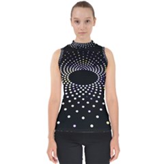 Abstract Black Blue Bright Circle Mock Neck Shell Top by HermanTelo