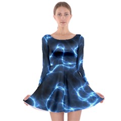 Lightning Electricity Pattern Blue Long Sleeve Skater Dress by Mariart