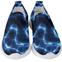 Lightning Electricity Pattern Blue Kids  Slip On Sneakers