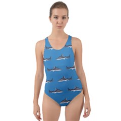 Shark Pattern Cut-out Back One Piece Swimsuit by bloomingvinedesign
