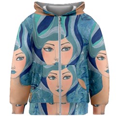 Blue Girl Kids  Zipper Hoodie Without Drawstring by CKArtCreations