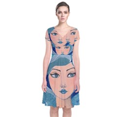 Blue Girl Short Sleeve Front Wrap Dress by CKArtCreations