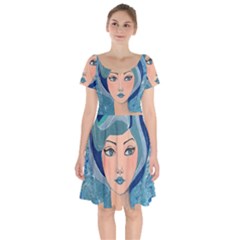 Blue Girl Short Sleeve Bardot Dress by CKArtCreations