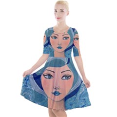 Blue Girl Quarter Sleeve A-line Dress by CKArtCreations
