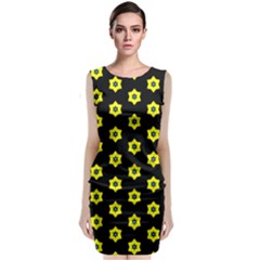 Pattern Yellow Stars Black Background Sleeveless Velvet Midi Dress by Simbadda