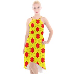 Pattern Red Star Texture Star High-low Halter Chiffon Dress  by Simbadda