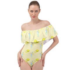 Lemonade Polkadots Off Shoulder Velour Bodysuit  by bloomingvinedesign
