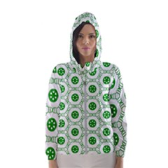 White Background Green Shapes Women s Hooded Windbreaker by Simbadda