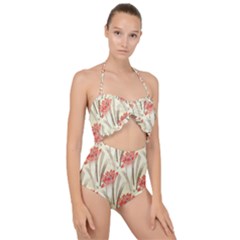 Flower Flora Leaf Wallpaper Scallop Top Cut Out Swimsuit by Simbadda