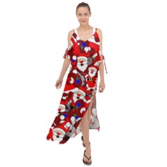 Nicholas Santa Christmas Pattern Maxi Chiffon Cover Up Dress by Simbadda