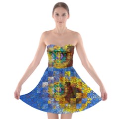 Sunflower Kaleidoscope Pattern Strapless Bra Top Dress by Simbadda