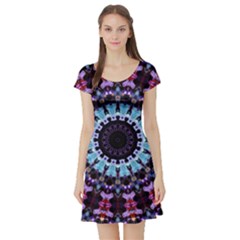 Kaleidoscope Shape Abstract Design Short Sleeve Skater Dress by Simbadda