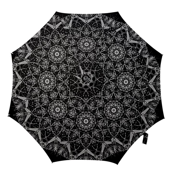 Black And White Pattern Monochrome Lighting Circle Neon Psychedelic Illustration Design Symmetry Hook Handle Umbrellas (Small)