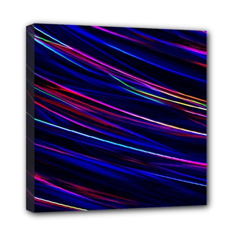 Nightlife Neon Techno Black Lamp Motion Green Street Dark Blurred Move Abstract Velocity Evening Tim Mini Canvas 8  X 8  (stretched) by Vaneshart