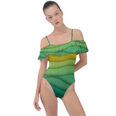 Background Waves Wave Texture Frill Detail One Piece Swimsuit by Wegoenart