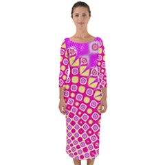 Digital Arts Fractals Futuristic Pink Quarter Sleeve Midi Bodycon Dress by Wegoenart