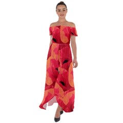 Poppies  Off Shoulder Open Front Chiffon Dress by HelgaScand