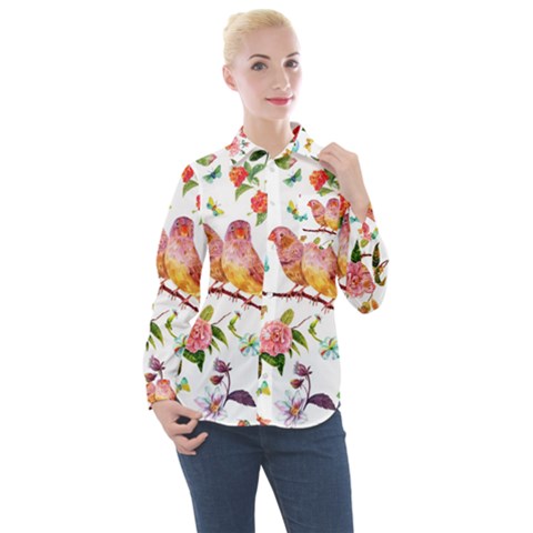 Watercolour Flowers Watercolor Painting Drawing Women s Long Sleeve Pocket Shirt by Vaneshart