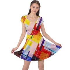 Abstract Lines Shapes Colorful Cap Sleeve Dress