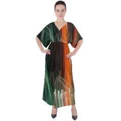Fireworks Salute Sparks Abstract Lines V-neck Boho Style Maxi Dress by Vaneshart