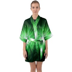 Green Blast Background Half Sleeve Satin Kimono 