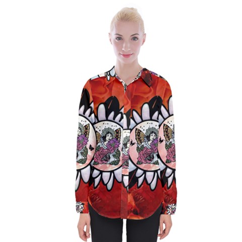Wonderful Fairy With Butterflies And Roses Womens Long Sleeve Shirt by FantasyWorld7
