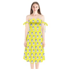 English Breakfast Yellow Pattern Shoulder Tie Bardot Midi Dress by snowwhitegirl
