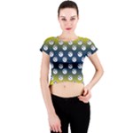 English Breakfast Yellow Pattern Blue Ombre Crew Neck Crop Top