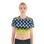 English Breakfast Yellow Pattern Blue Ombre Cotton Crop Top