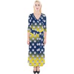 English Breakfast Yellow Pattern Blue Ombre Quarter Sleeve Wrap Maxi Dress