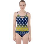 English Breakfast Yellow Pattern Blue Ombre Cut Out Top Tankini Set