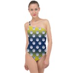 English Breakfast Yellow Pattern Blue Ombre Classic One Shoulder Swimsuit