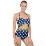 English Breakfast Yellow Pattern Blue Ombre Scallop Top Cut Out Swimsuit